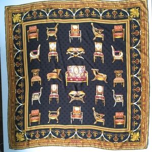 Gucci Scarf 100% Silk Chairs Floral Rare Authentic